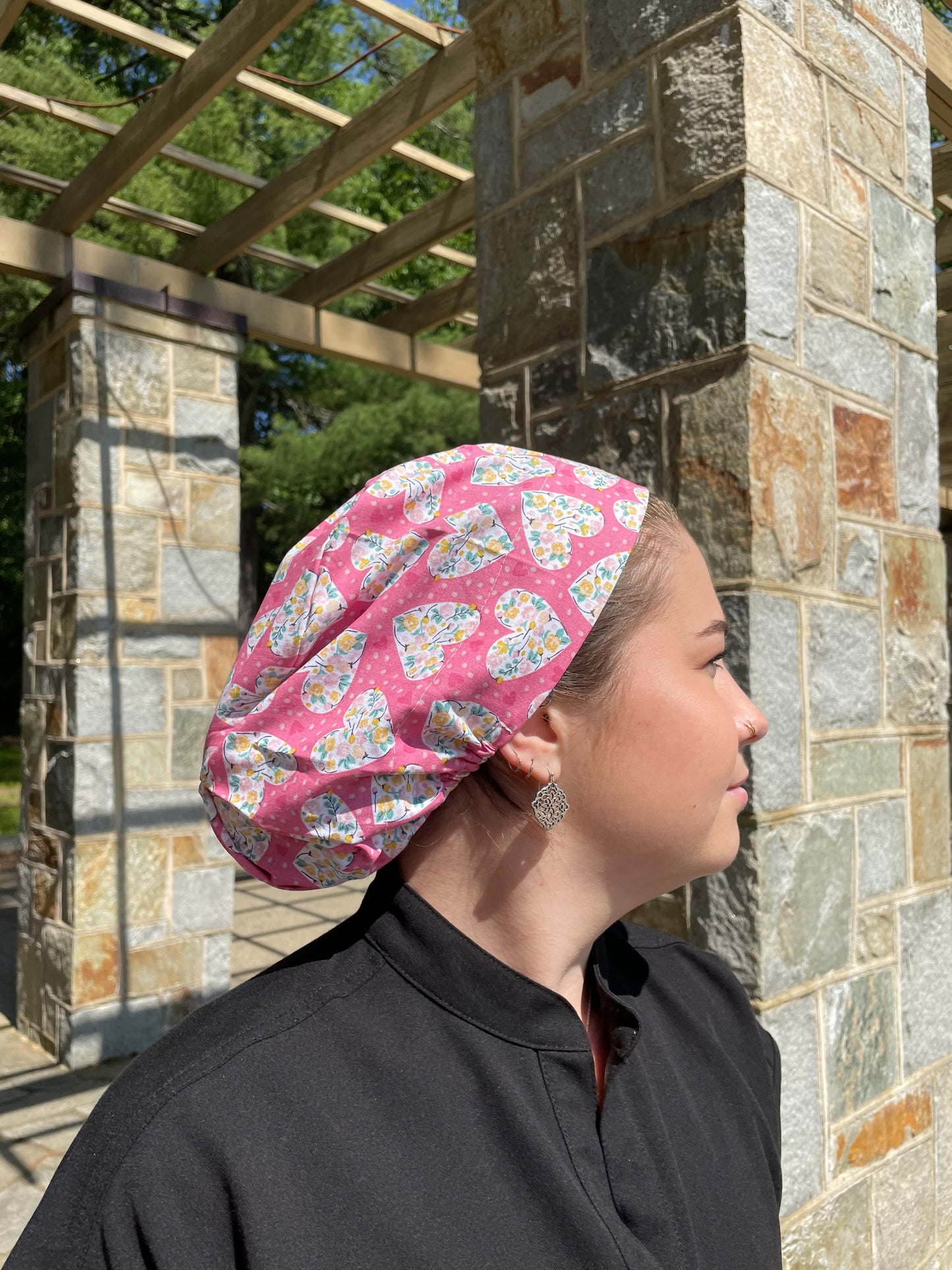 Floral Hearts Scrub Cap - European Style