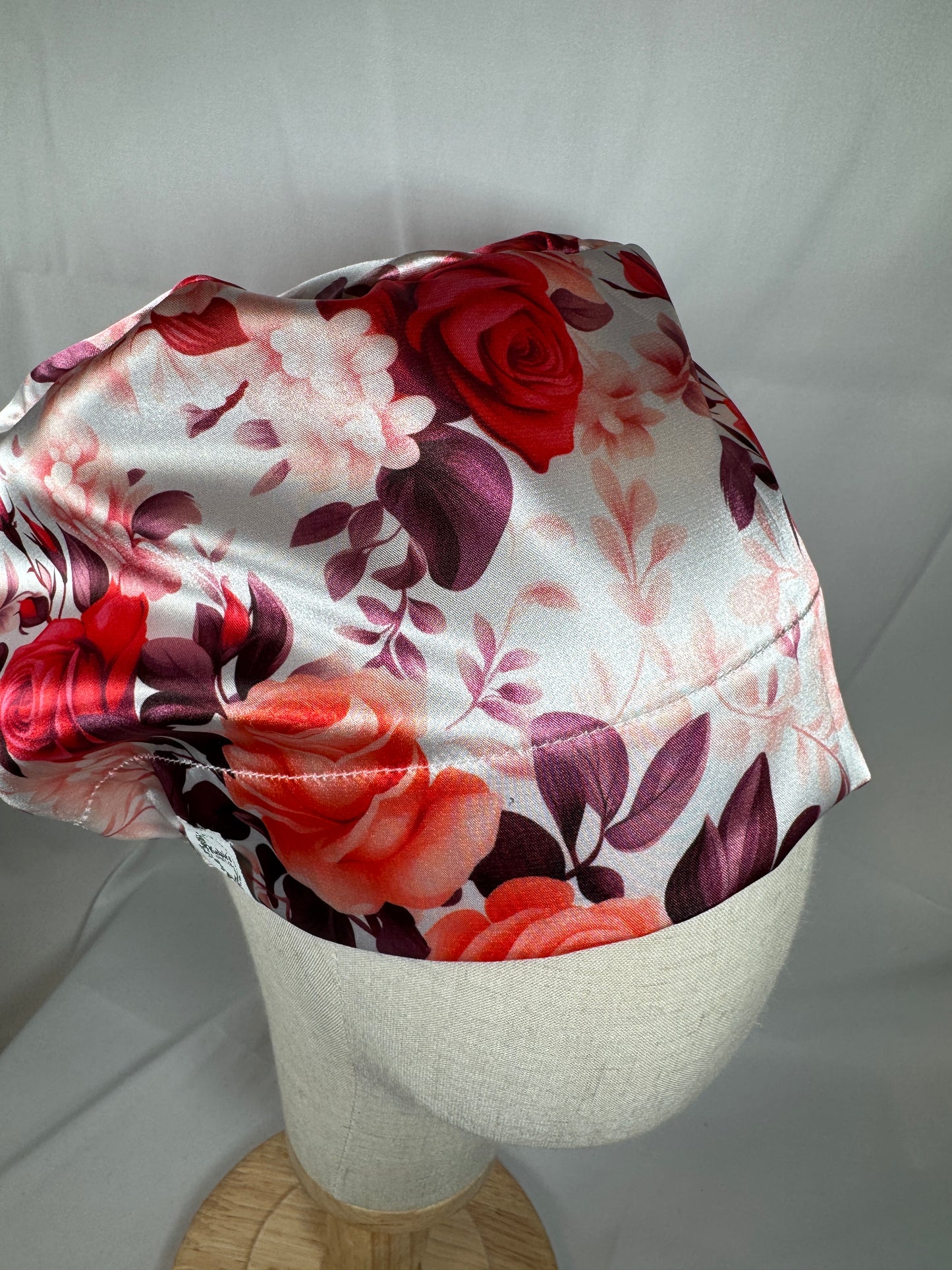 Roses Silky Satin Charmeuse Scrub Cap - European Style