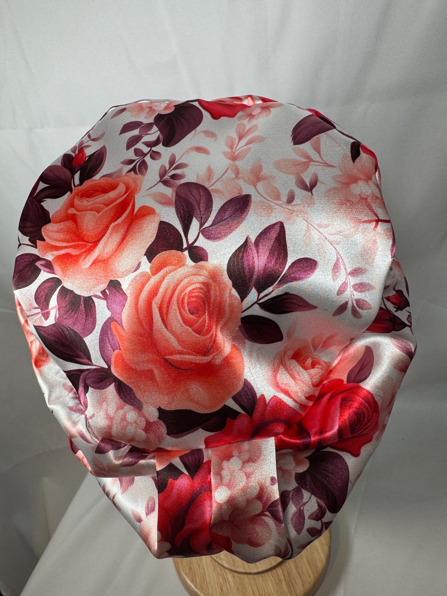 Roses Silky Satin Charmeuse Scrub Cap - European Style