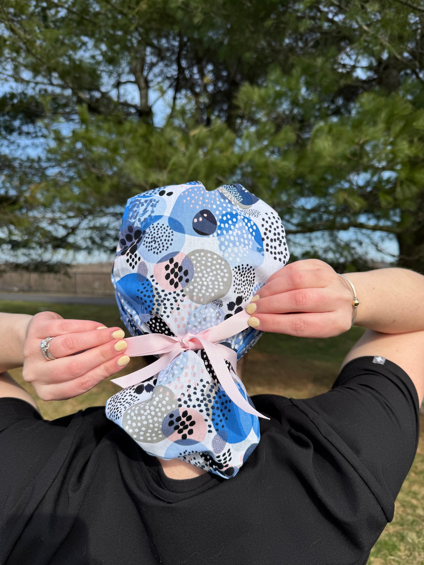 Multicolored Blue Dots Scrub Cap - Multiple Style