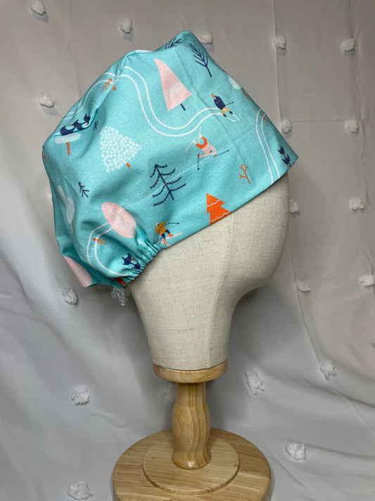 Skiers in Aqua Scrub Cap - Satin Lining Available - Multiple Styles