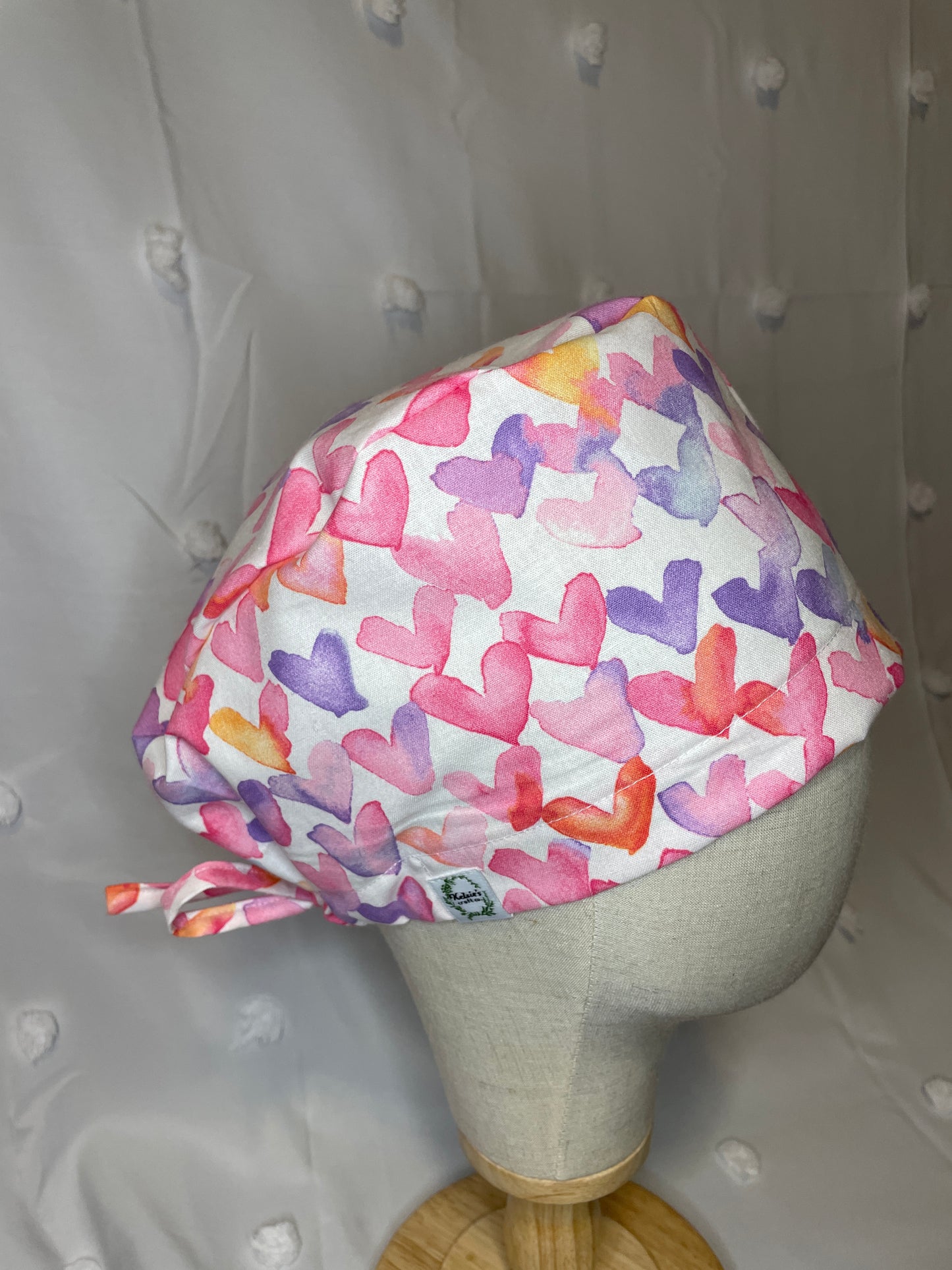 Water Color Hearts Scrub Cap - Satin Lining Available - Multiple Styles