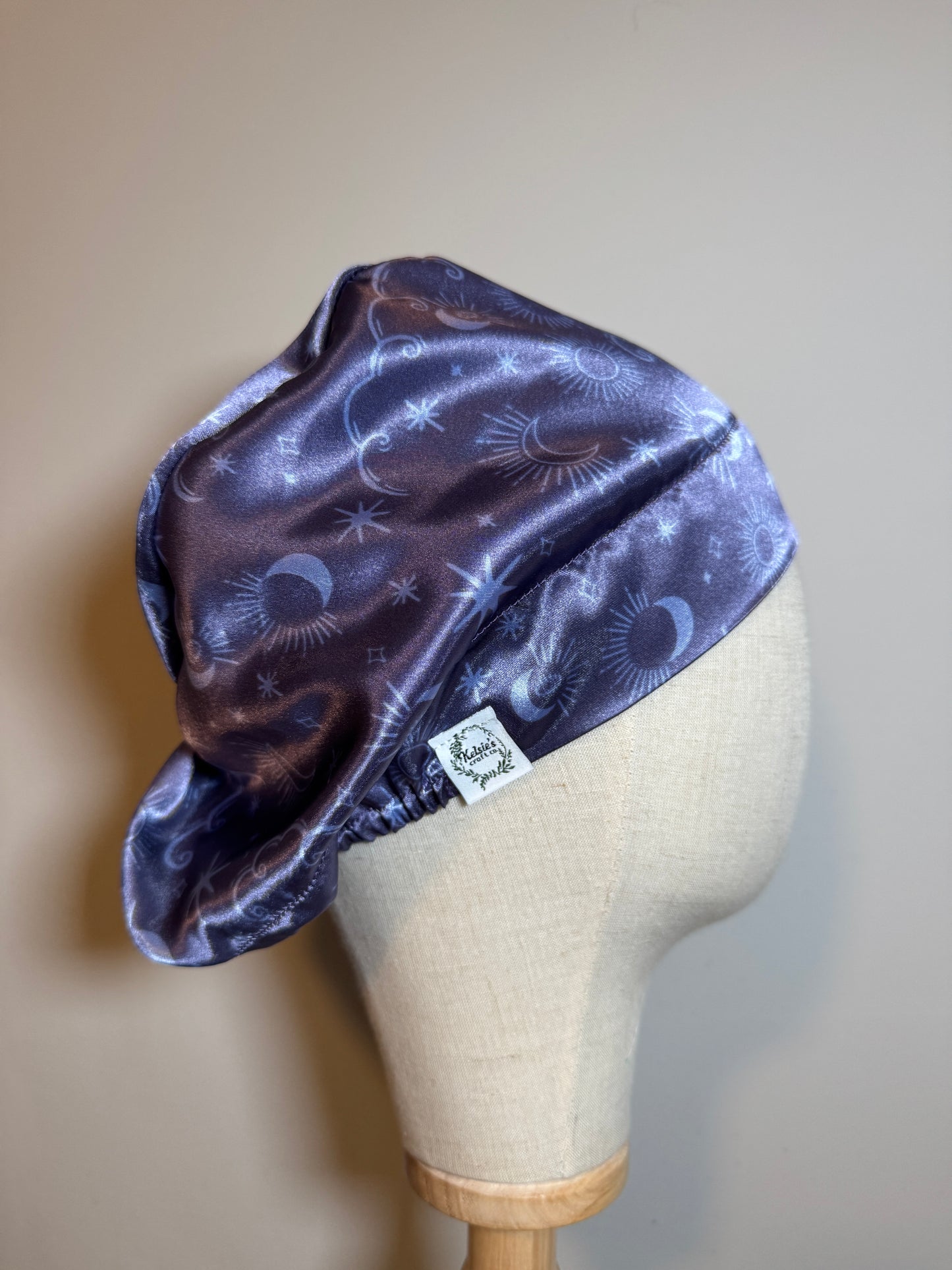 Deep Purple Sun and Moon Silky Satin Charmeuse Scrub Cap - European Style