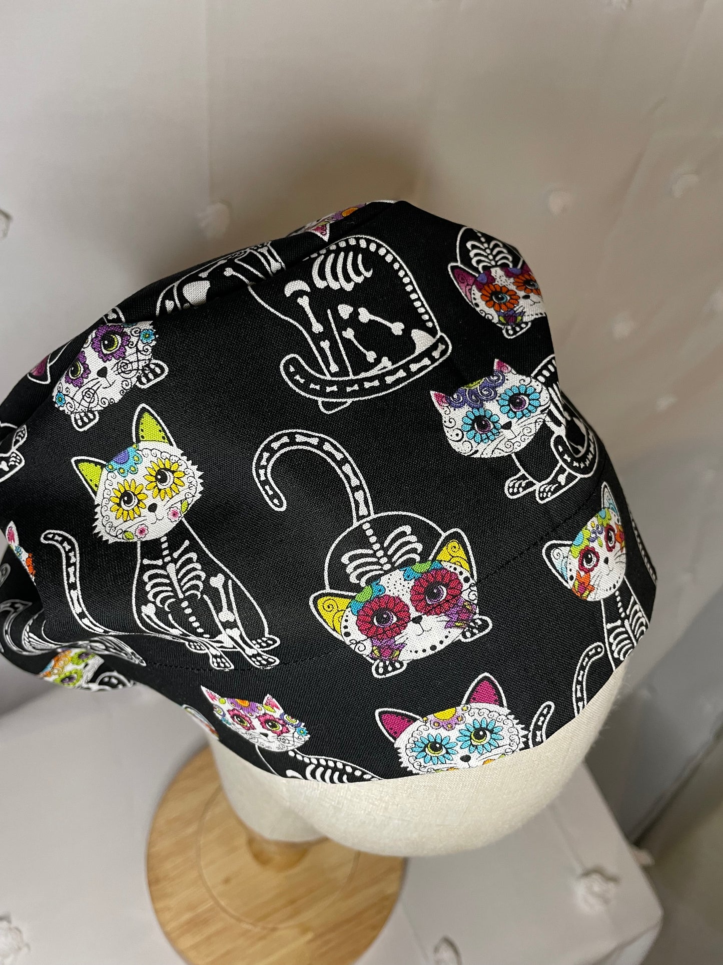 Kitty Sugar Skulls Scrub Cap - Satin Lining Available - Multiple Styles