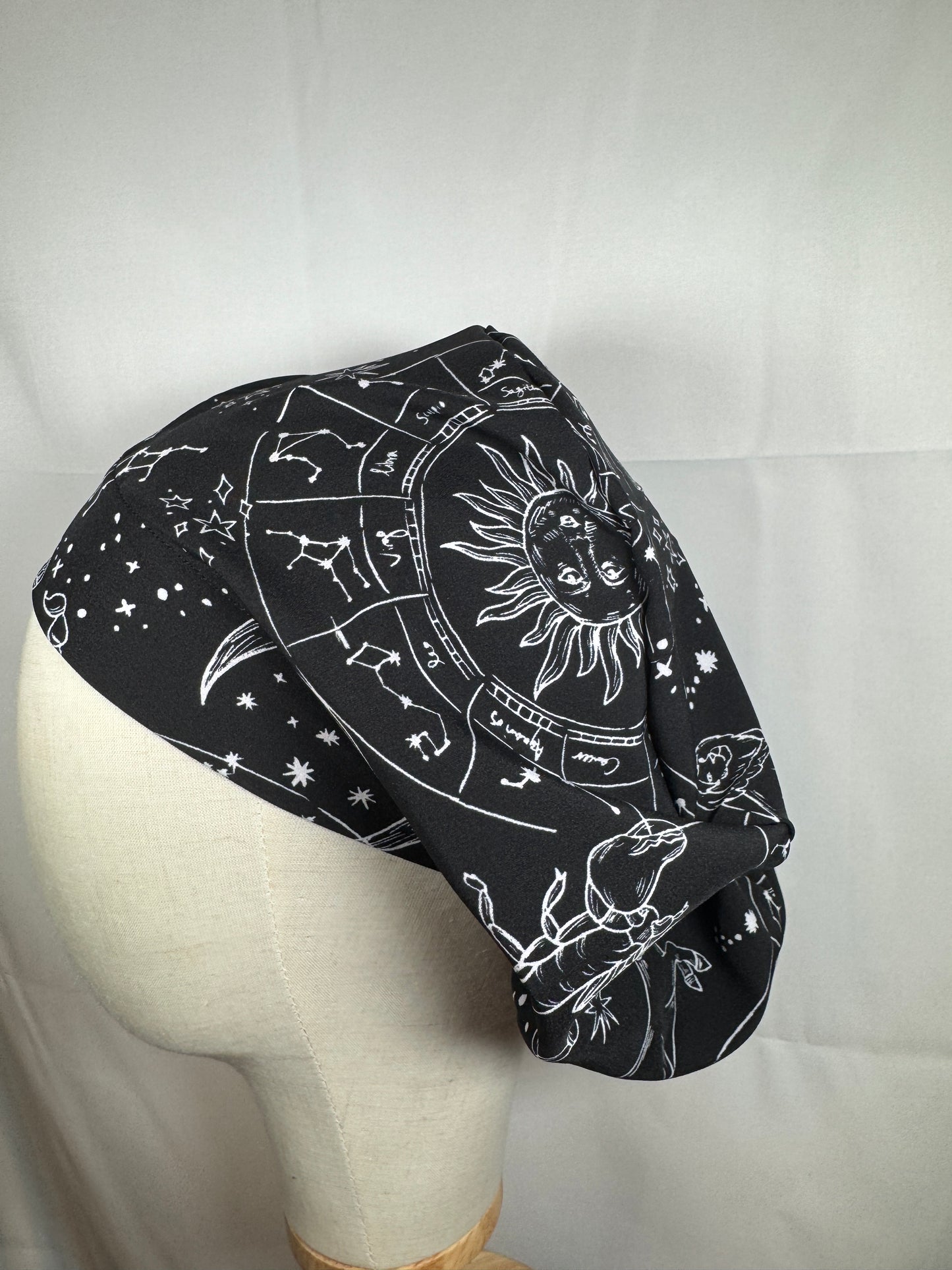 Black Astrology Silky Smooth Chiffon Stretch Scrub Cap - European Style