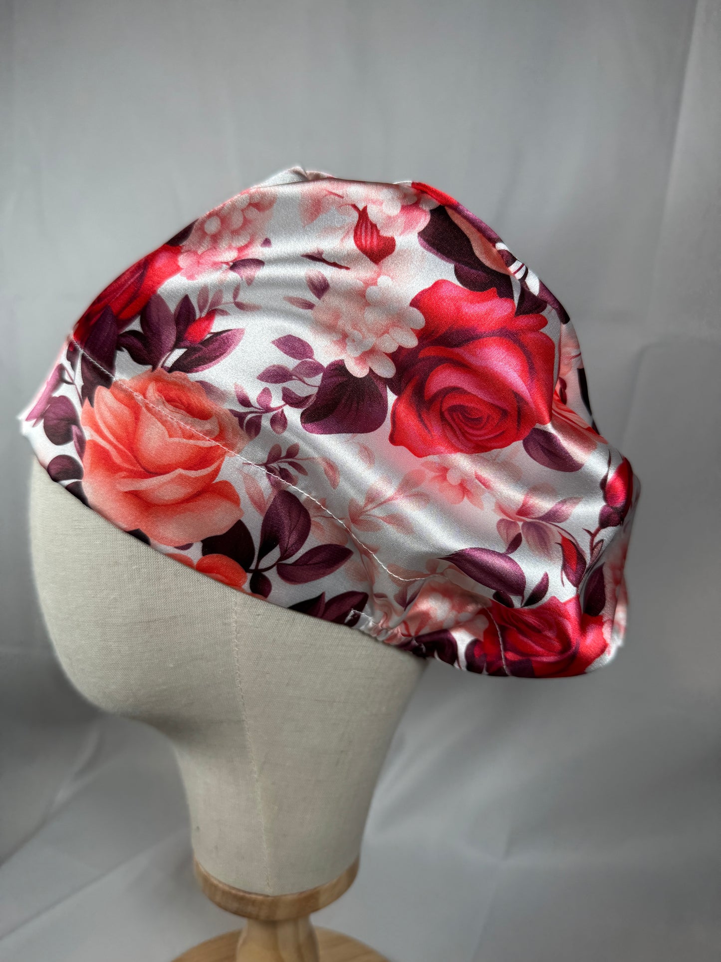 Roses Silky Satin Charmeuse Scrub Cap - European Style