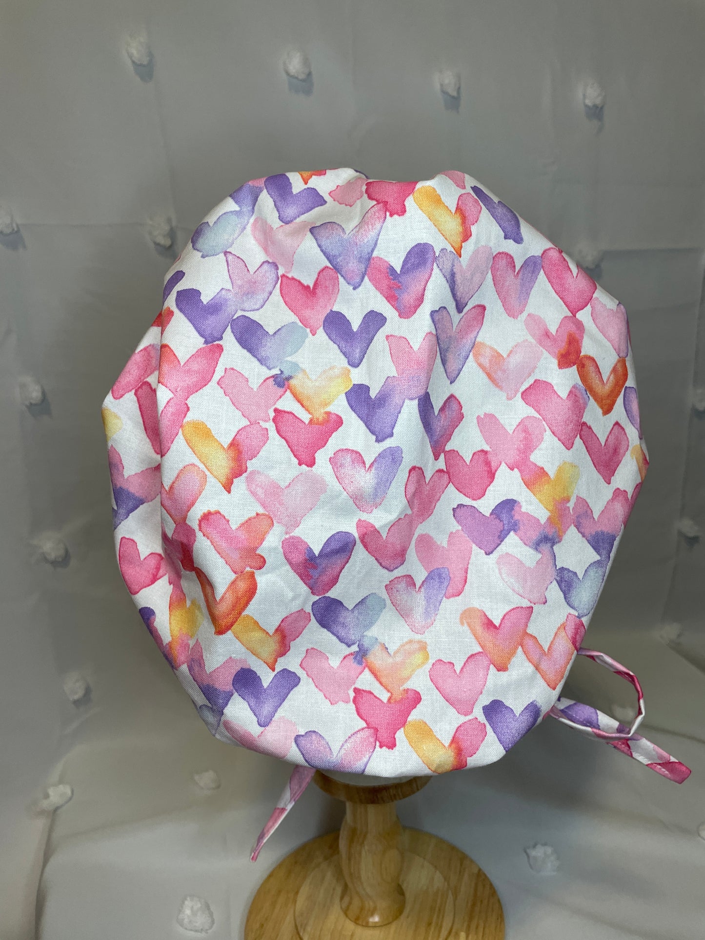 Water Color Hearts Scrub Cap - Satin Lining Available - Multiple Styles