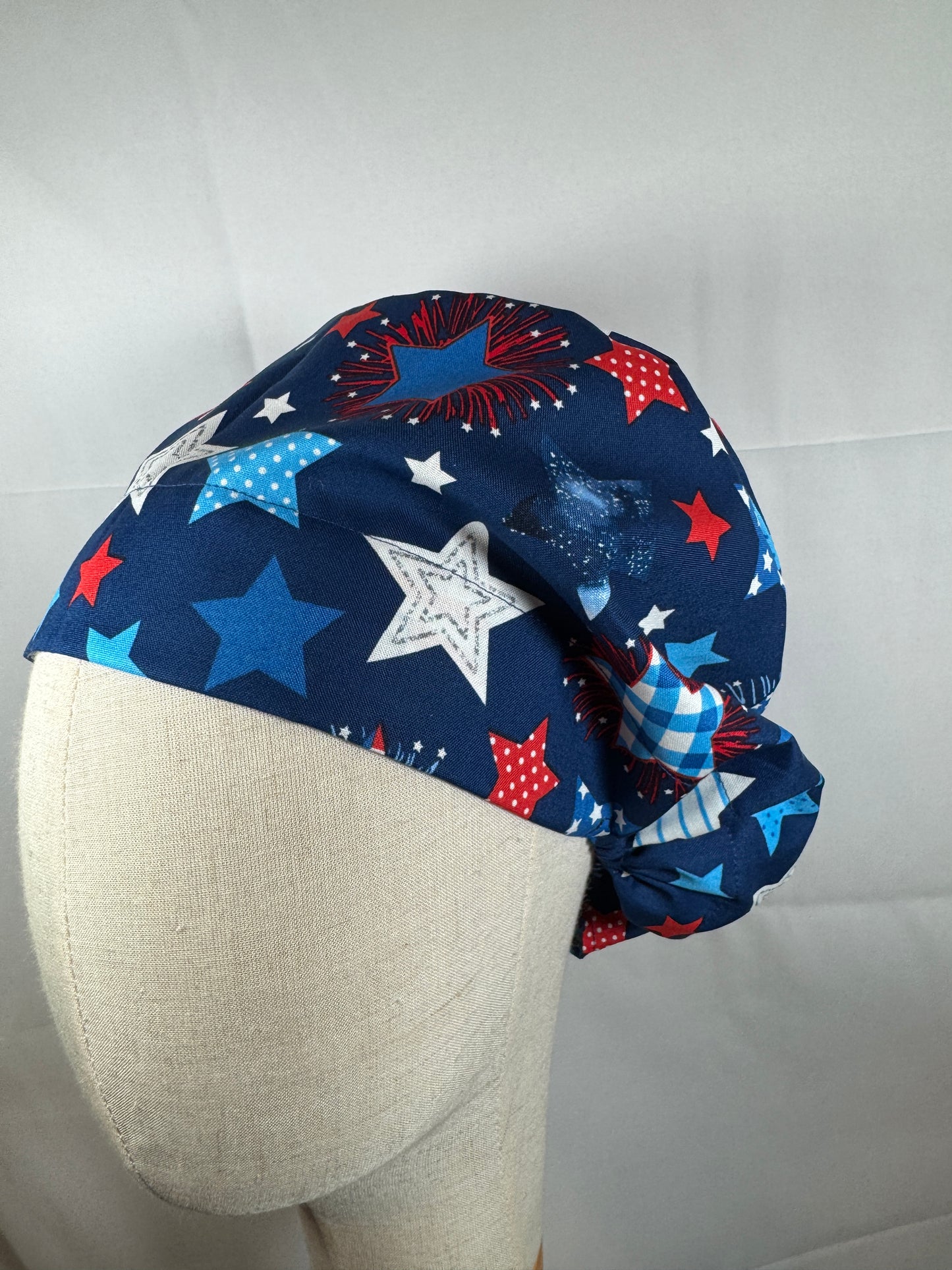 Patriotic Stars Scrub Cap - Satin Lining Available - Multiple Styles