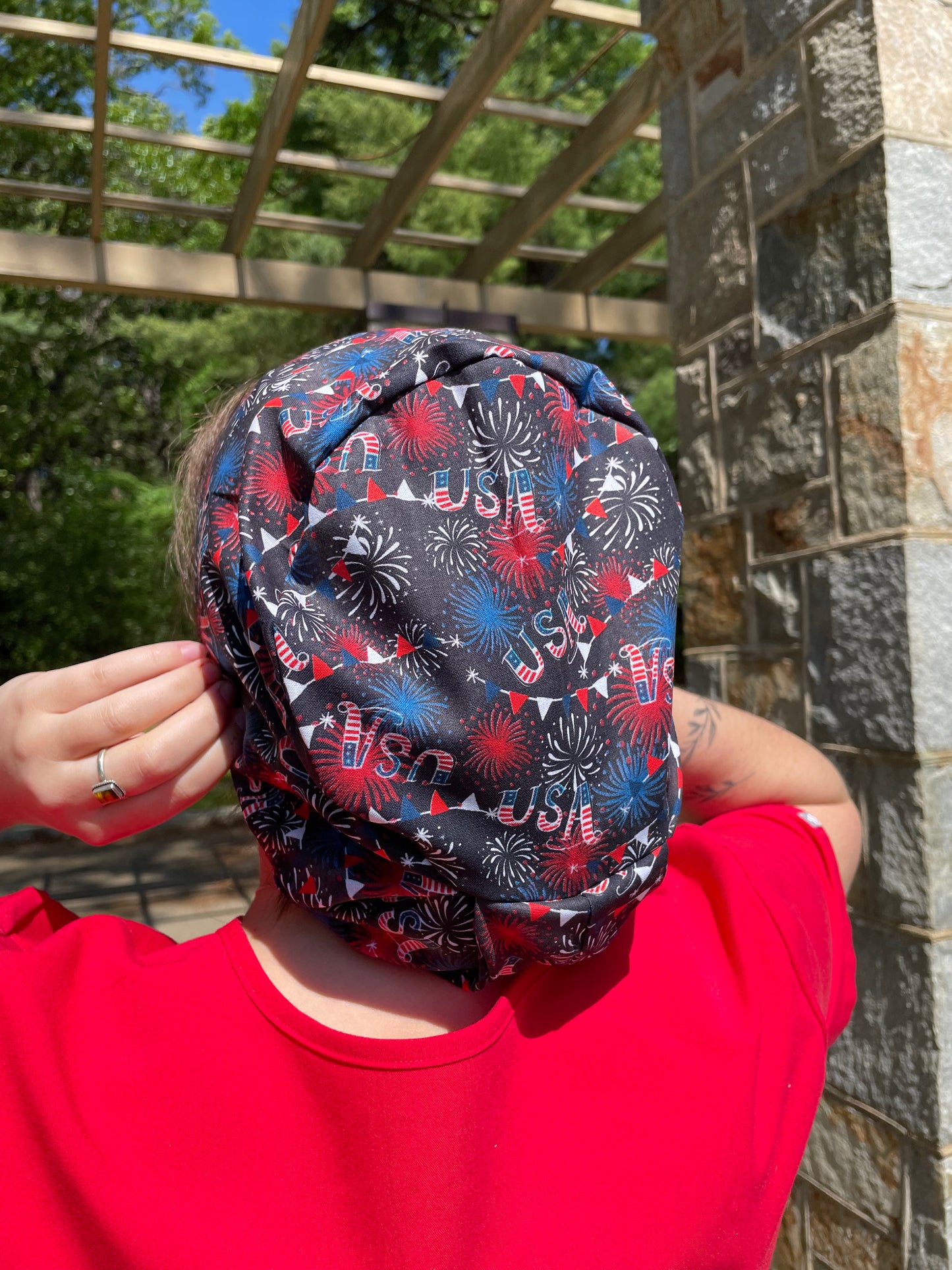 USA Fireworks Scrub Cap - Satin Lining Available - Multiple Styles
