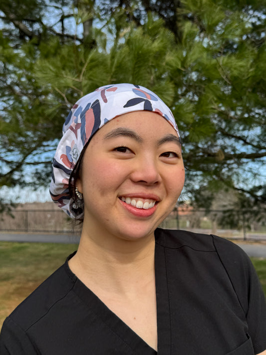 Abstract Tulip Flowers Silky Smooth Chiffon Stretch Scrub Caps - European Style