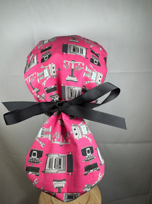 Pink Robots Scrub Cap - Satin Lining Available - Multiple Styles