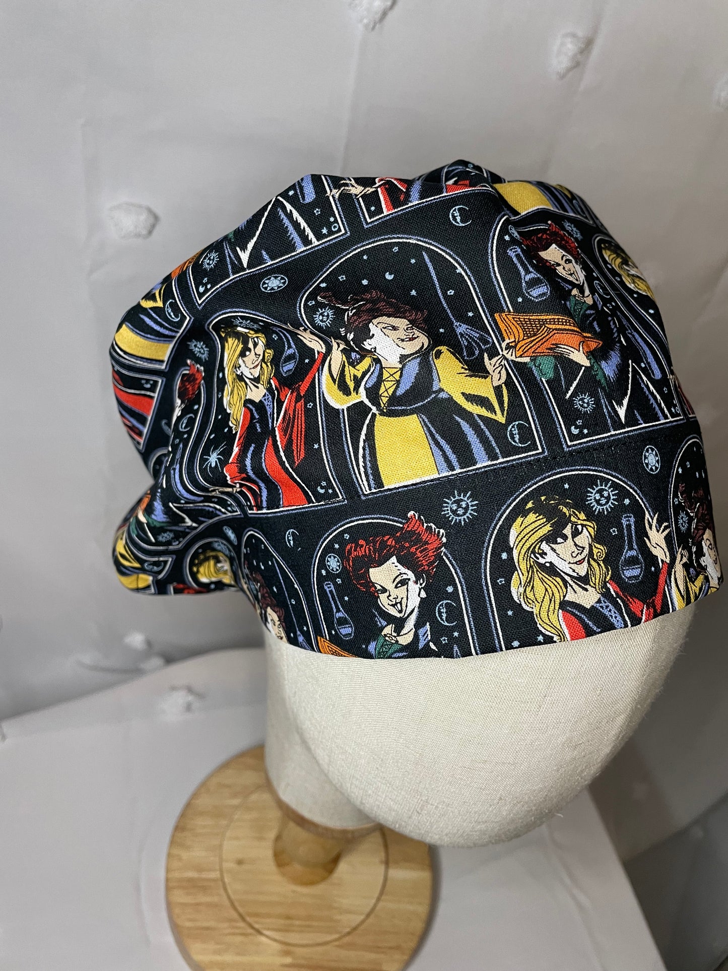 Scrub Cap in Hocus Pocus “Windows” Fabric - Satin Lining Available - Multiple Styles