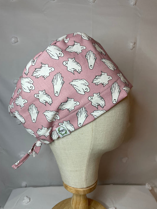 Pink Ghost Scrub Cap - Glow In The Dark - Satin Lining Available - Multiple Styles