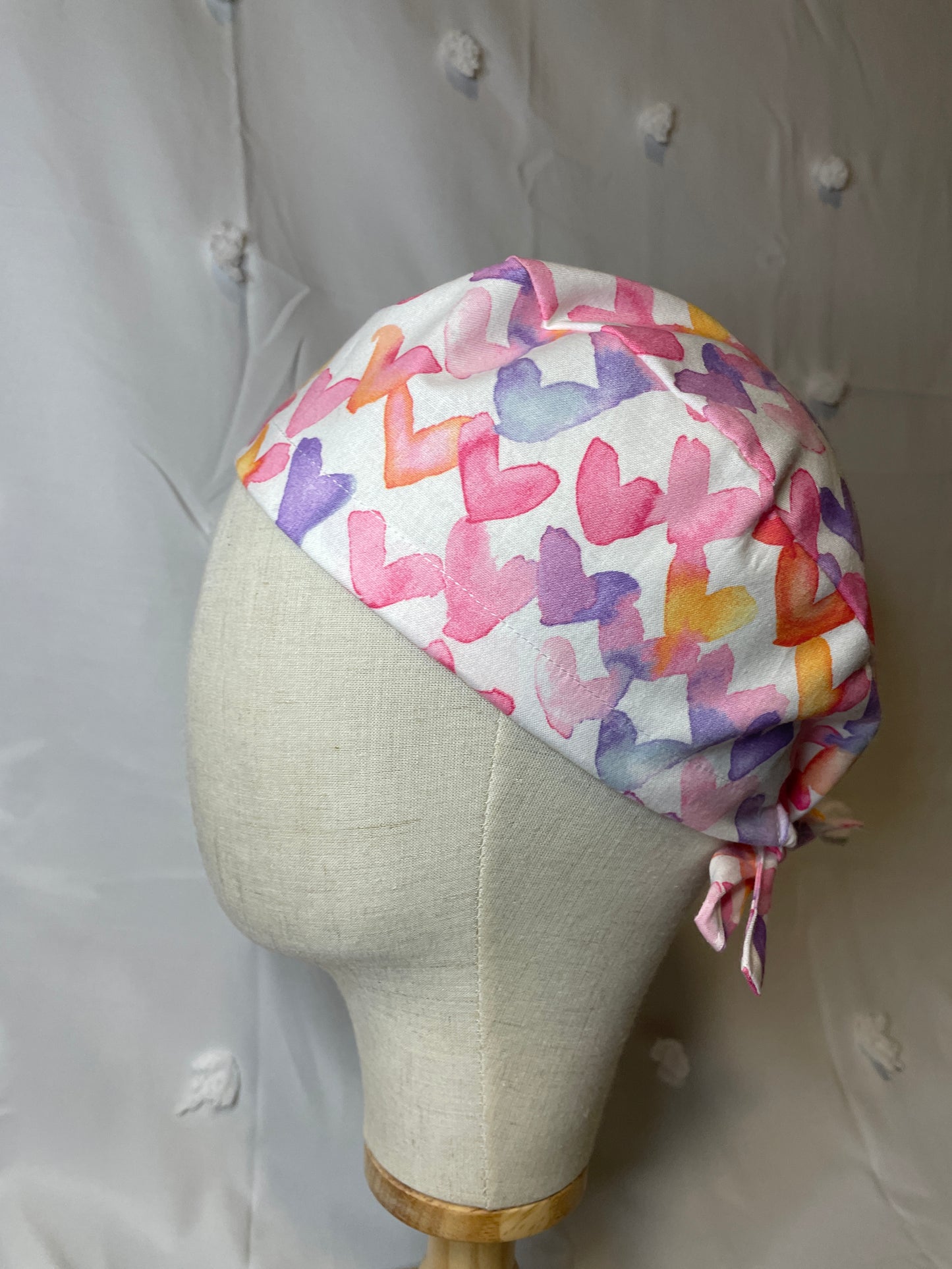 Water Color Hearts Scrub Cap - Satin Lining Available - Multiple Styles
