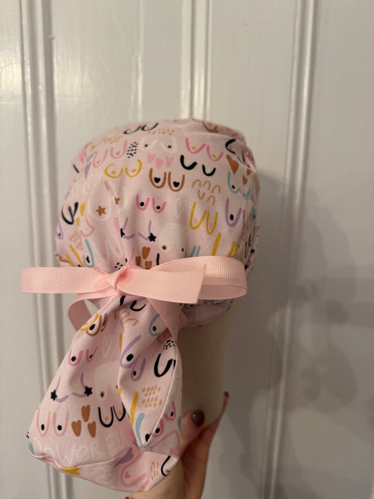 Bobbies Breast Cancer Awareness Scrub Cap - Satin Lining Available - Multiple Styles