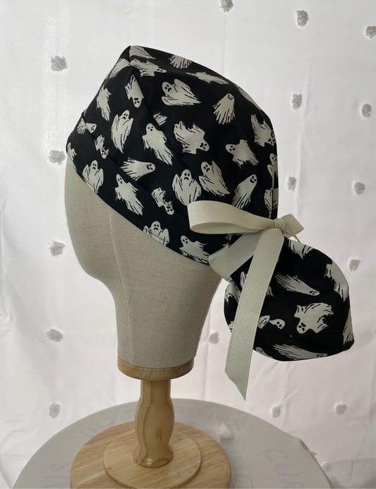 Black Ghost Scrub Cap - Glow In The Dark - Satin Lining Available - Multiple Styles
