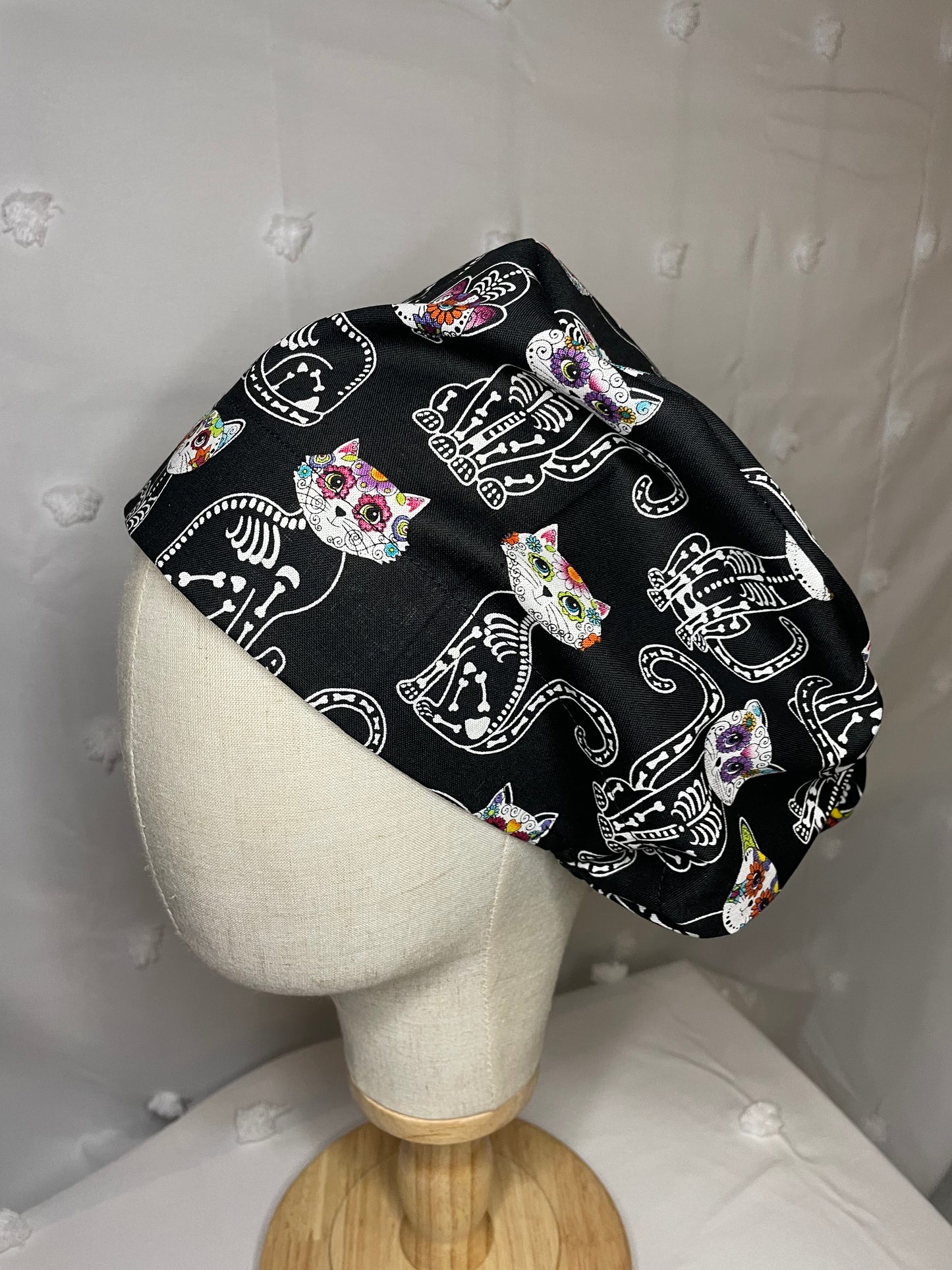 Kitty Sugar Skulls Scrub Cap - Satin Lining Available - Multiple Styles