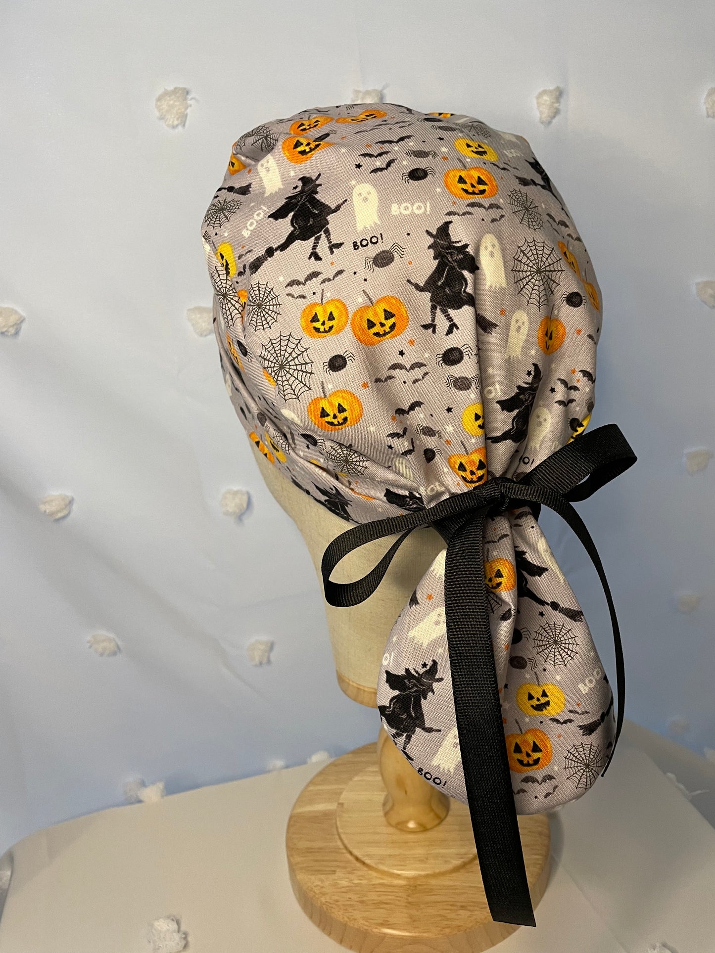 Grey Halloween Scrub Cap - Satin Lining Available - Multiple Styles