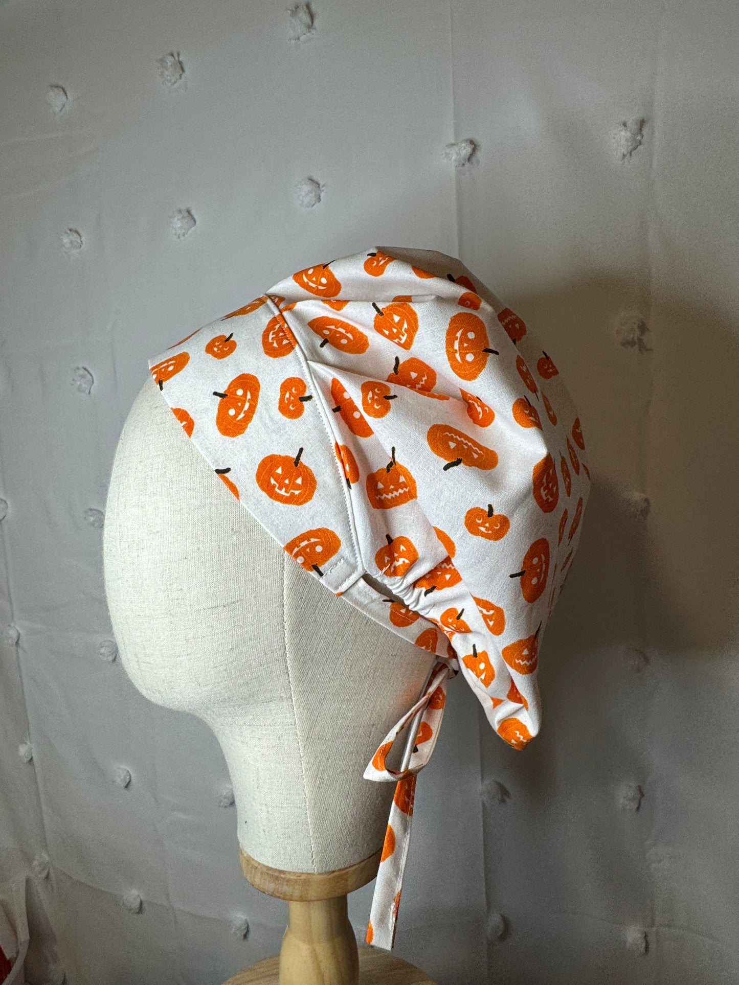 Pumpkins On White Scrub Cap - Glow In The Dark - Satin Lining Available - Multiple Styles