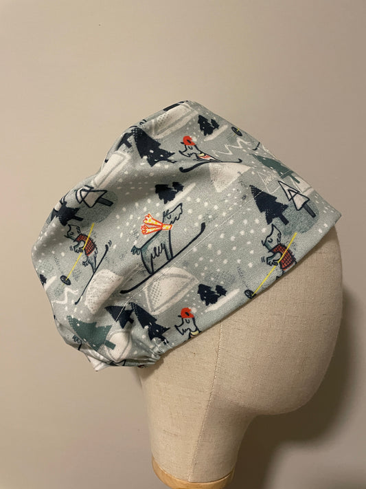 Skiing Scotties Scrub Cap -  Satin Lining Available - Multiple Styles
