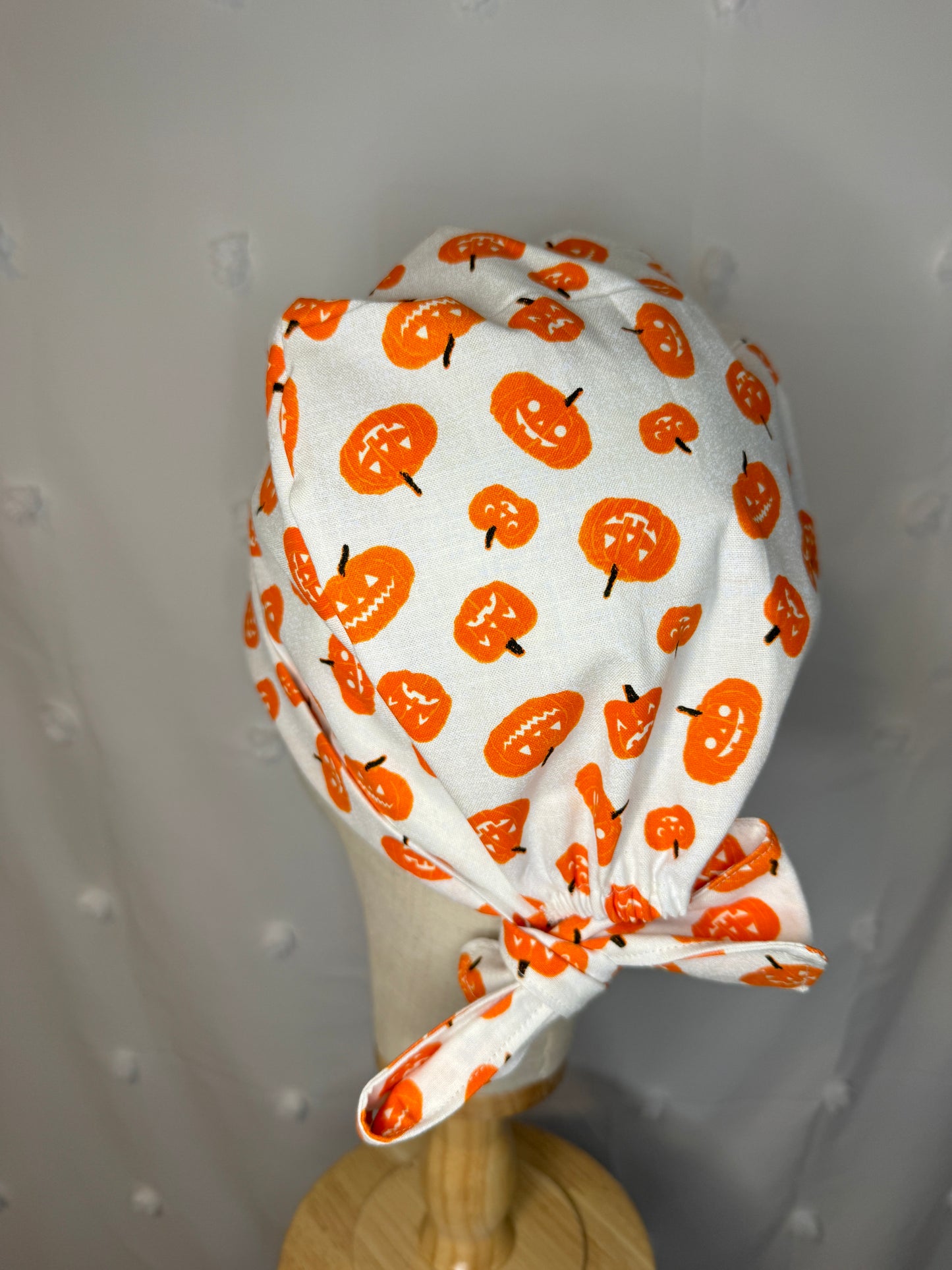 Pumpkins On White Scrub Cap - Glow In The Dark - Satin Lining Available - Multiple Styles