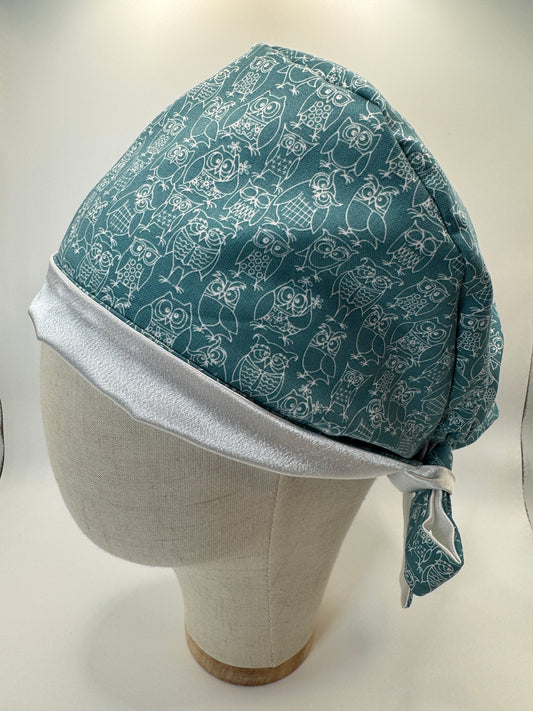 Owls on Teal Scrub Cap - Satin Lining Available - Multiple Styles
