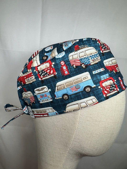 Patriotic Vintage Vans Scrub Cap - Satin Lining Available - Multiple Styles