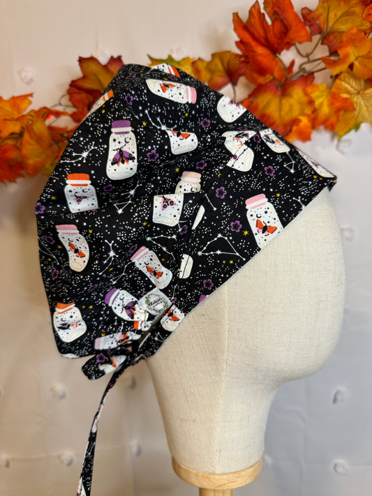 Mason Jars & Constellations Scrub Cap - Glow In The Dark - Satin Lining Available - Multiple Styles