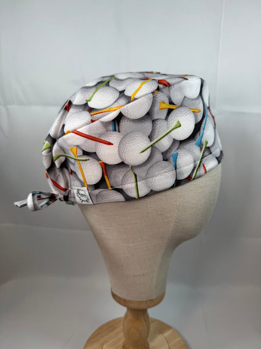 Golf Balls w/ Tees Scrub Cap - Satin Lining Available - Multiple Styles