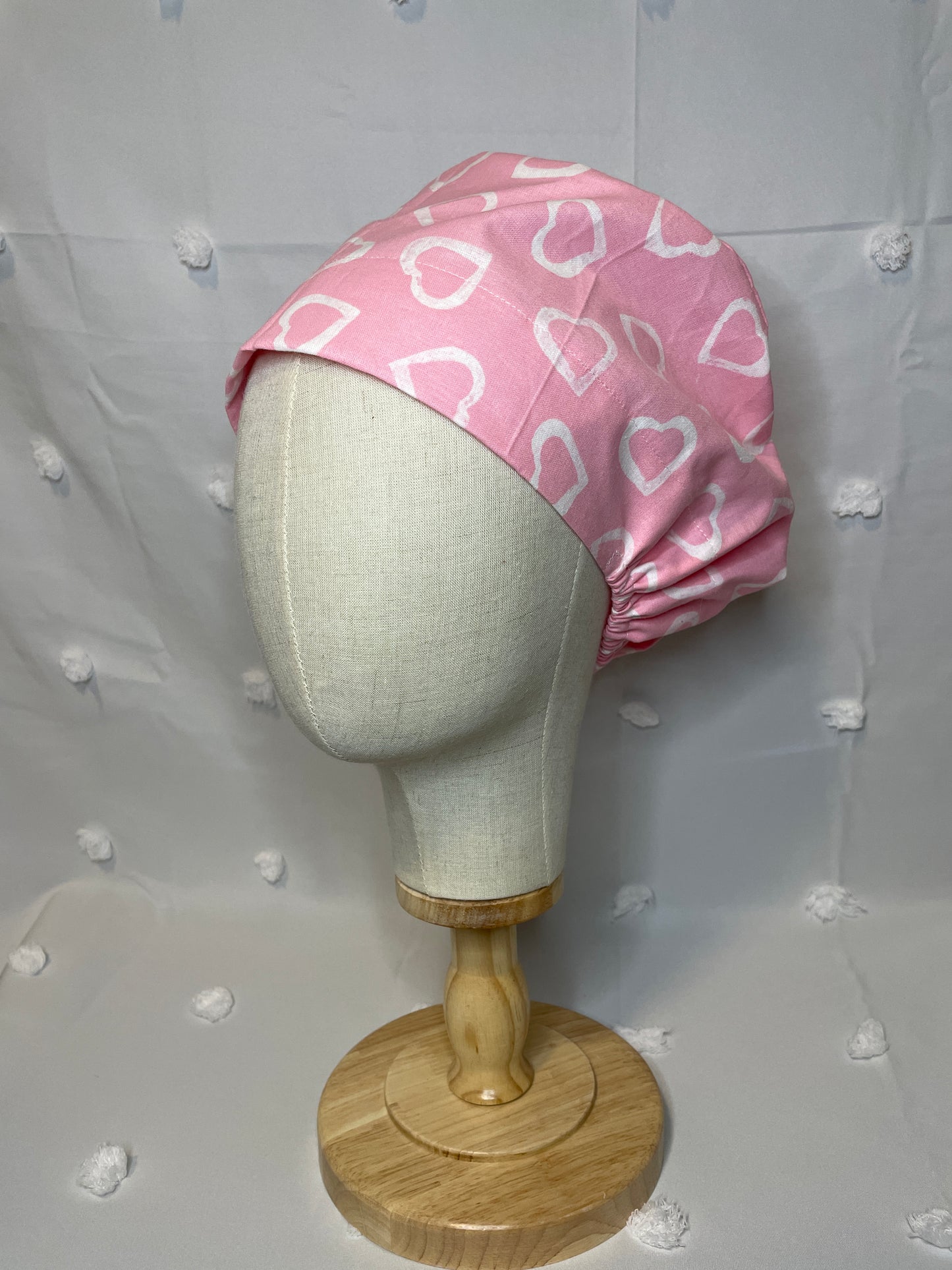 White Hearts on Pink Scrub Cap - Multiple Styles