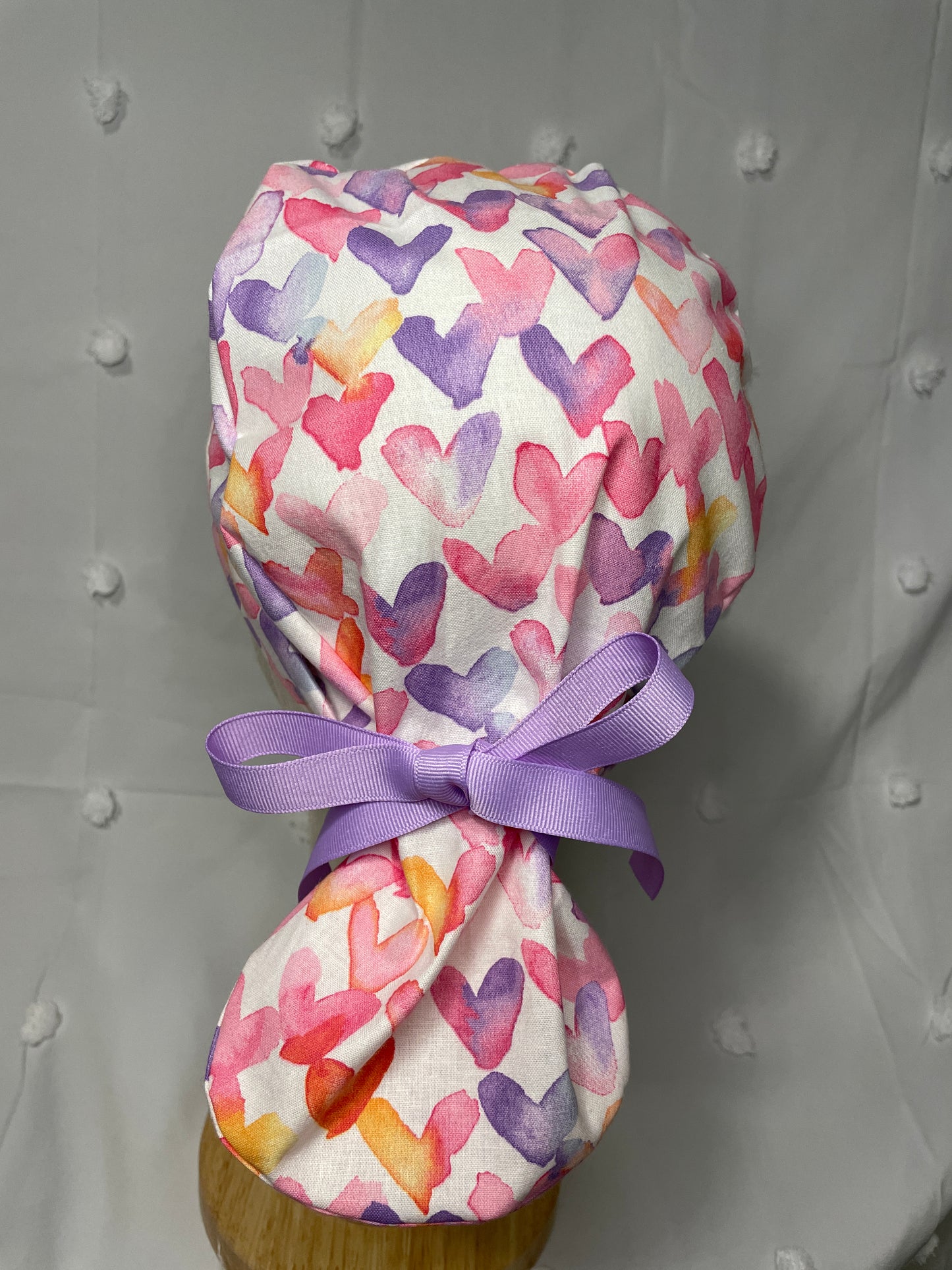 Water Color Hearts Scrub Cap - Satin Lining Available - Multiple Styles