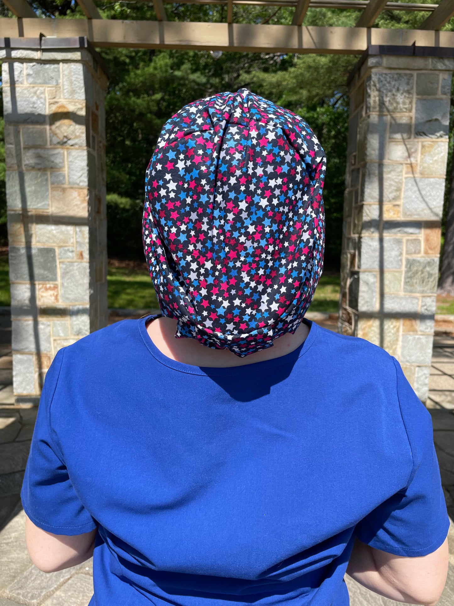 Magenta, Blue & White Stars Scrub Cap - Satin Lining Available - Multiple Styles