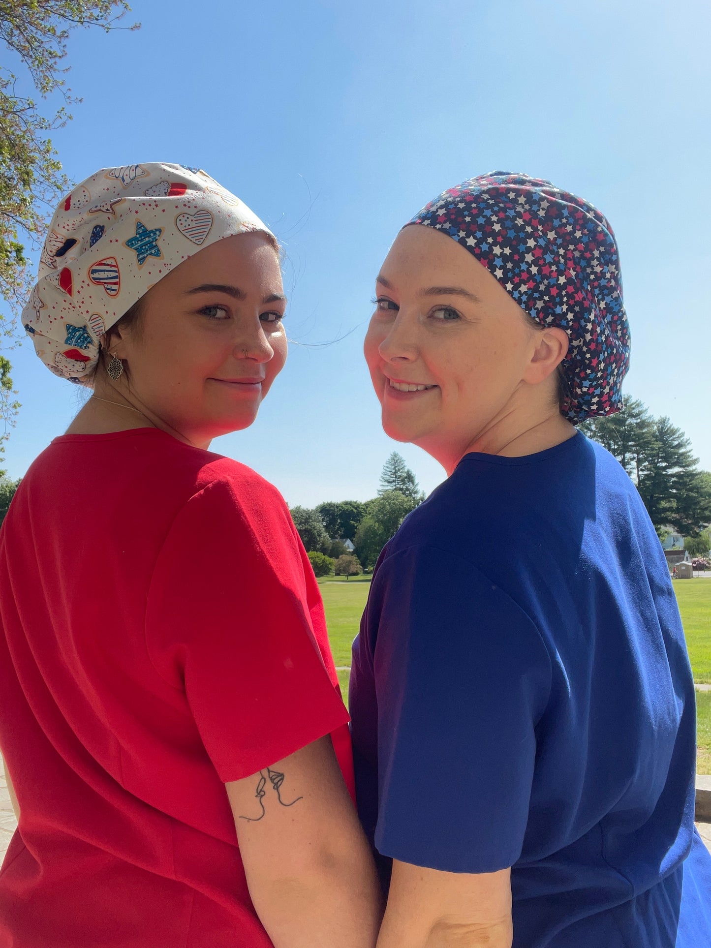 Magenta, Blue & White Stars Scrub Cap - Satin Lining Available - Multiple Styles