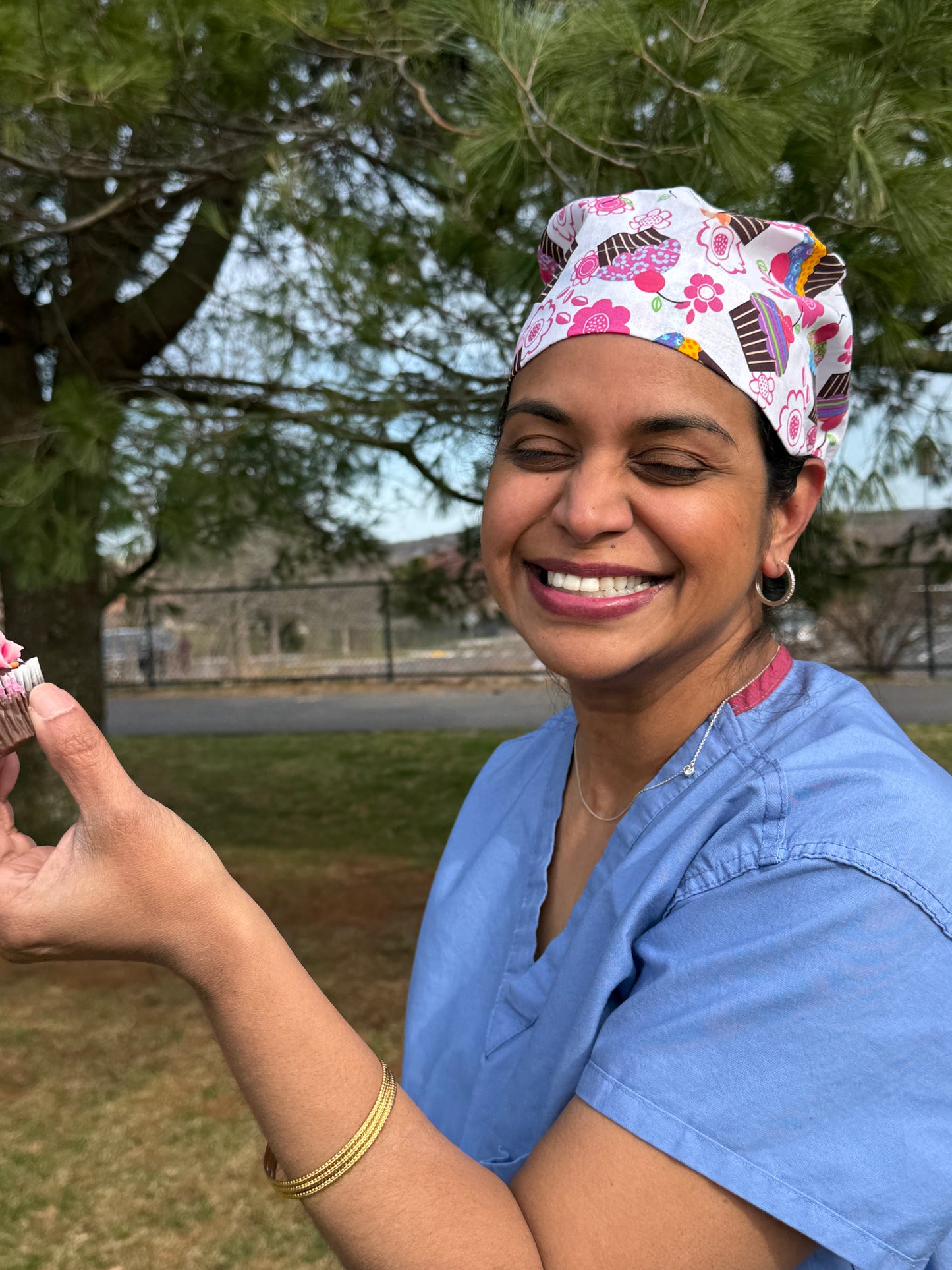 Cupcakes on White Scrub Cap - Multiple Styles