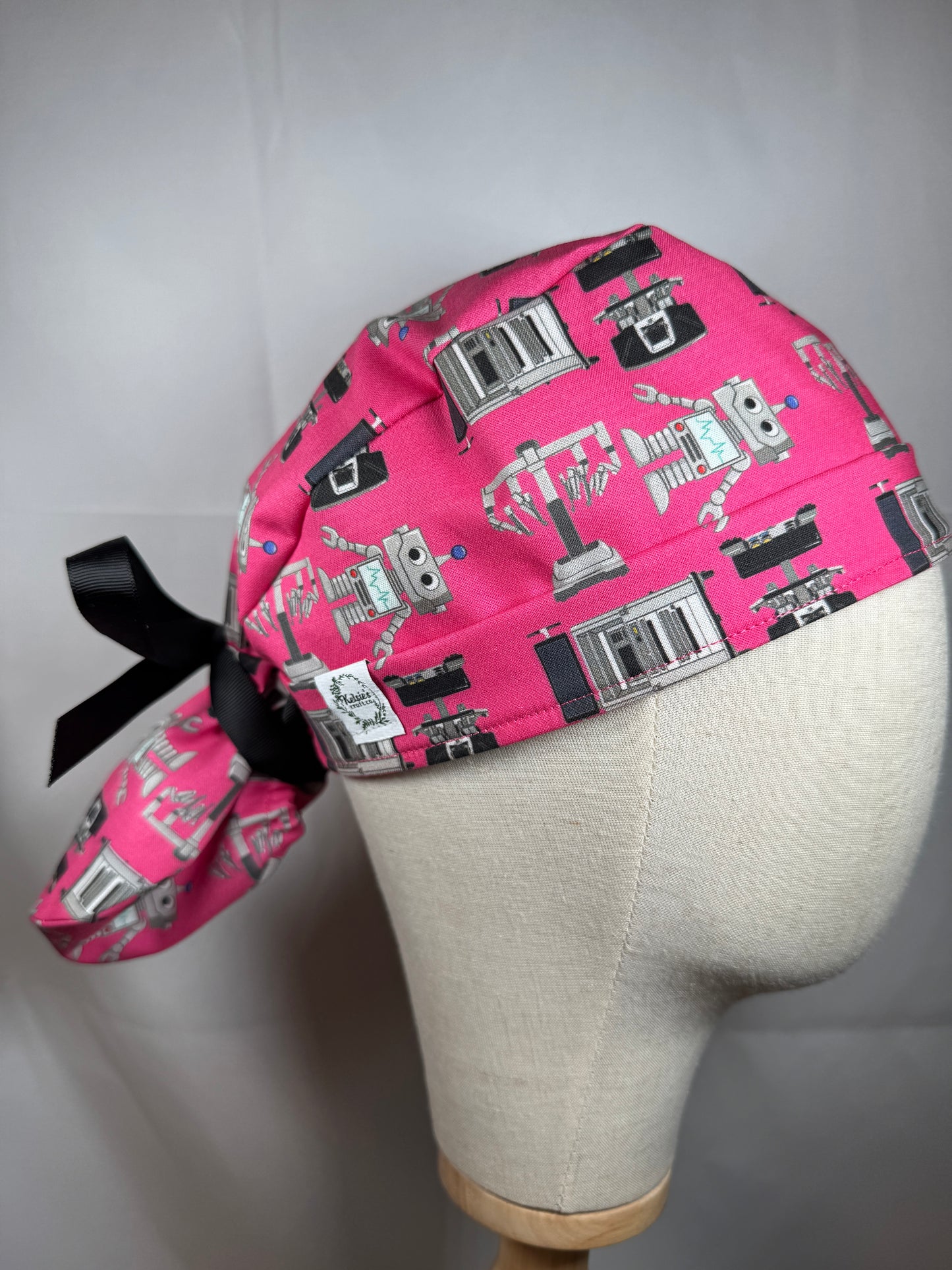 Pink Robots Scrub Cap - Satin Lining Available - Multiple Styles