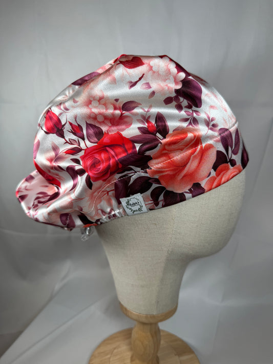 Roses Silky Satin Charmeuse Scrub Cap - European Style