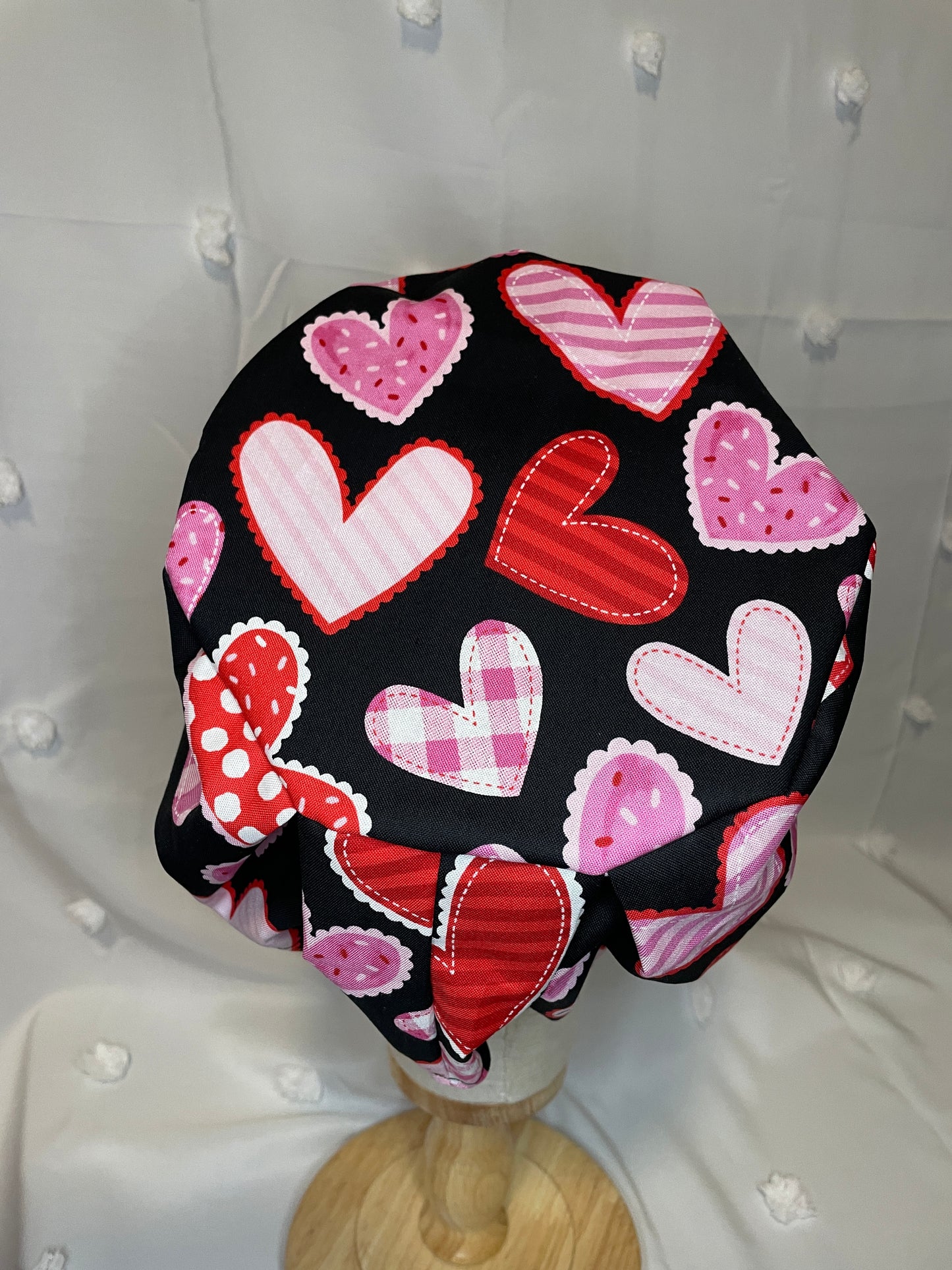 Large Hearts on Black Scrub Cap - Multiple Styles*
