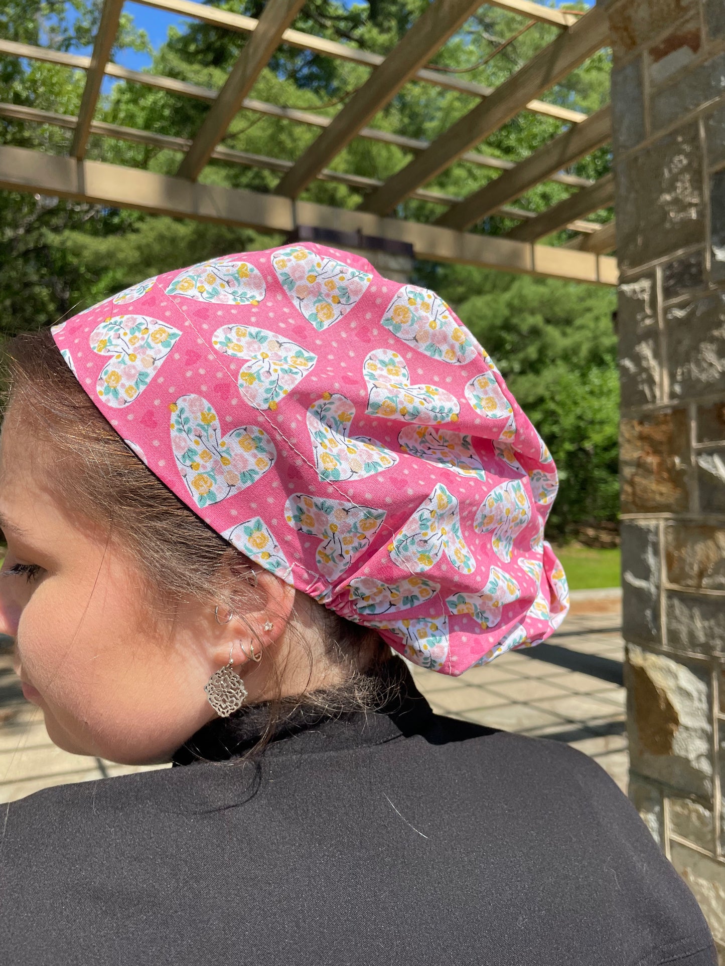 Floral Hearts Scrub Cap - European Style