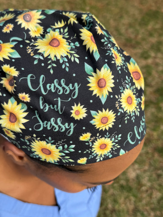 Classy But Sassy Sunflower Scrub Cap - Satin Lining Available - Multiple Styles