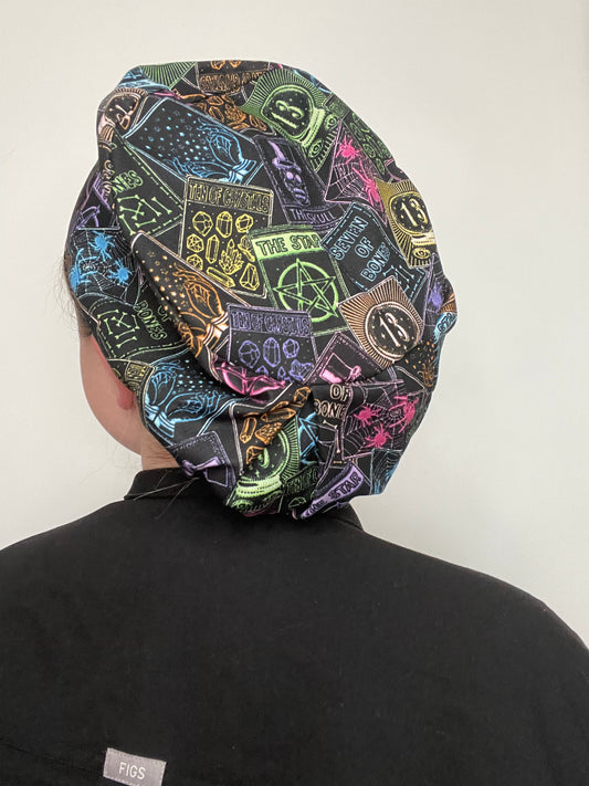 Neon Tarrot Cards Scrub Cap - Satin Lining Available - Multiple Styles