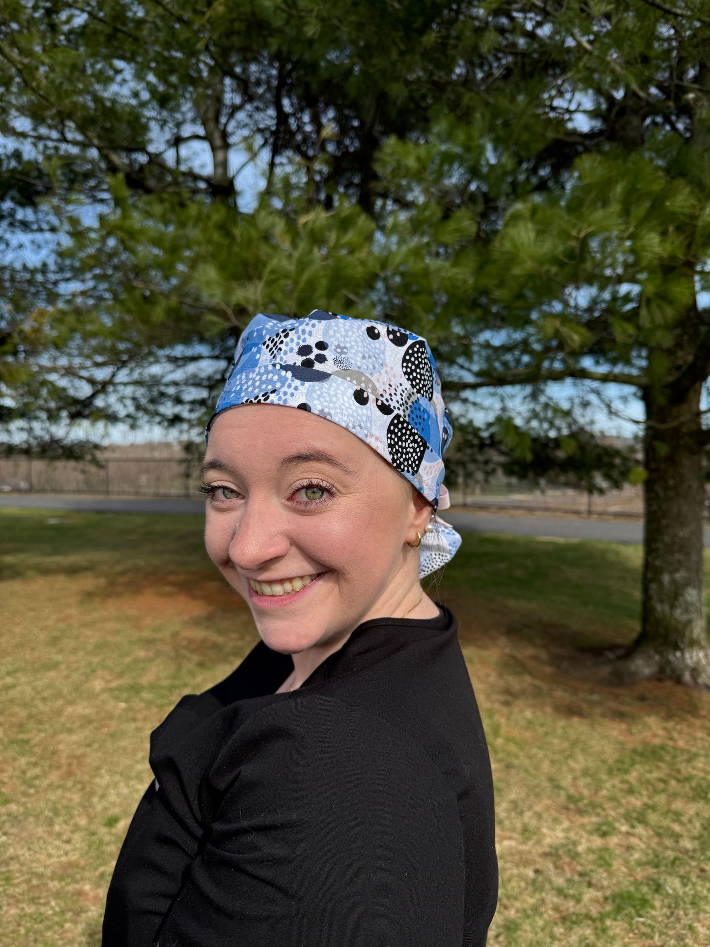 Multicolored Blue Dots Scrub Cap - Multiple Style