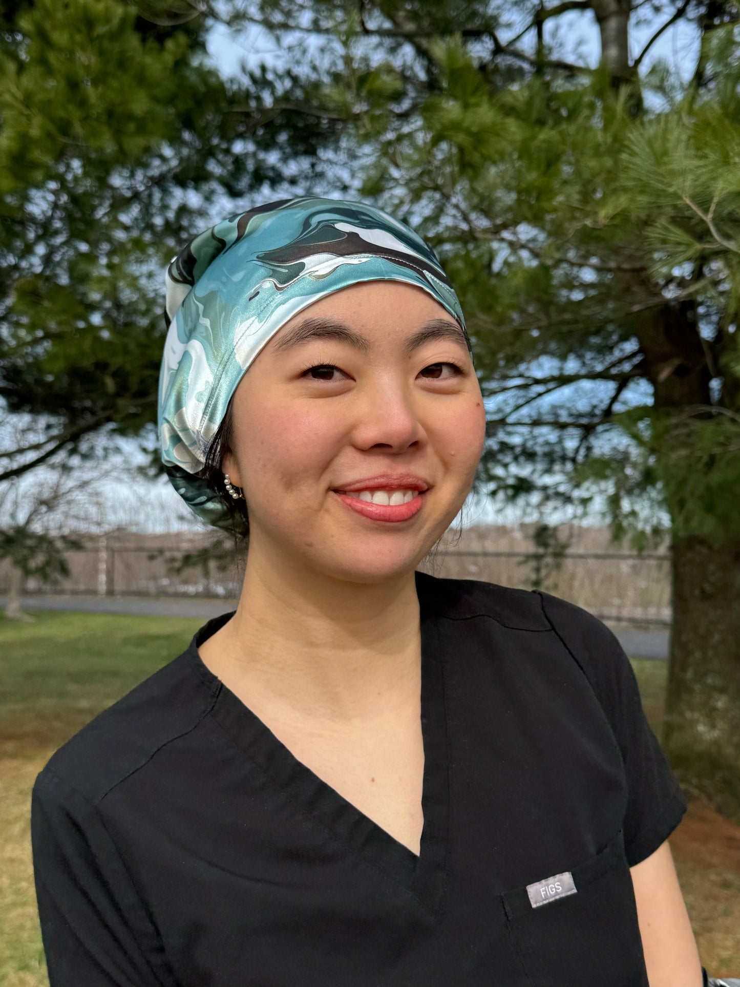 Green Oil Silky Satin Charmeuse Scrub Cap - European Style