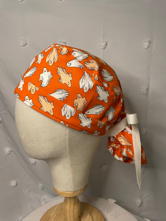 Orange Ghost Scrub Cap - Glow In The Dark - Satin Lining Available - Multiple Styles