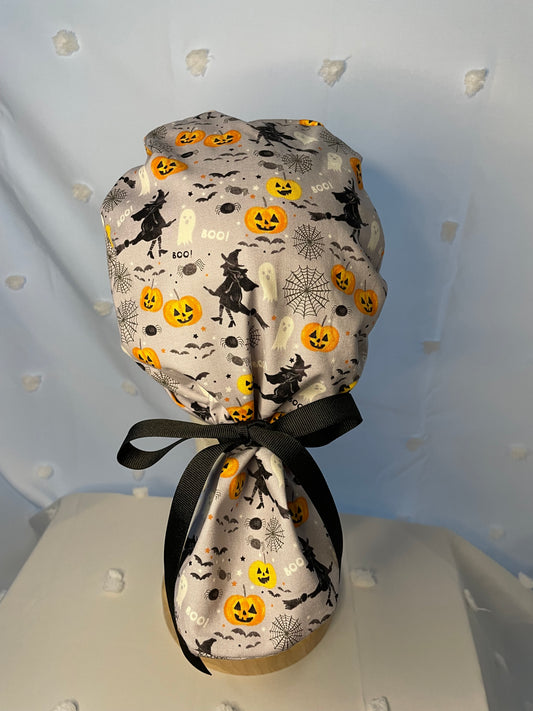 Grey Halloween Scrub Cap - Satin Lining Available - Multiple Styles