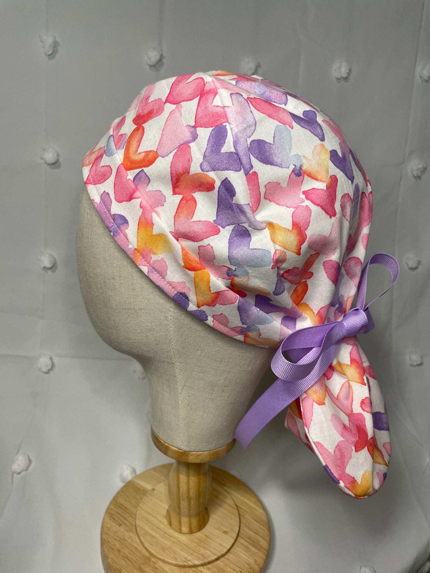 Water Color Hearts Scrub Cap - Satin Lining Available - Multiple Styles