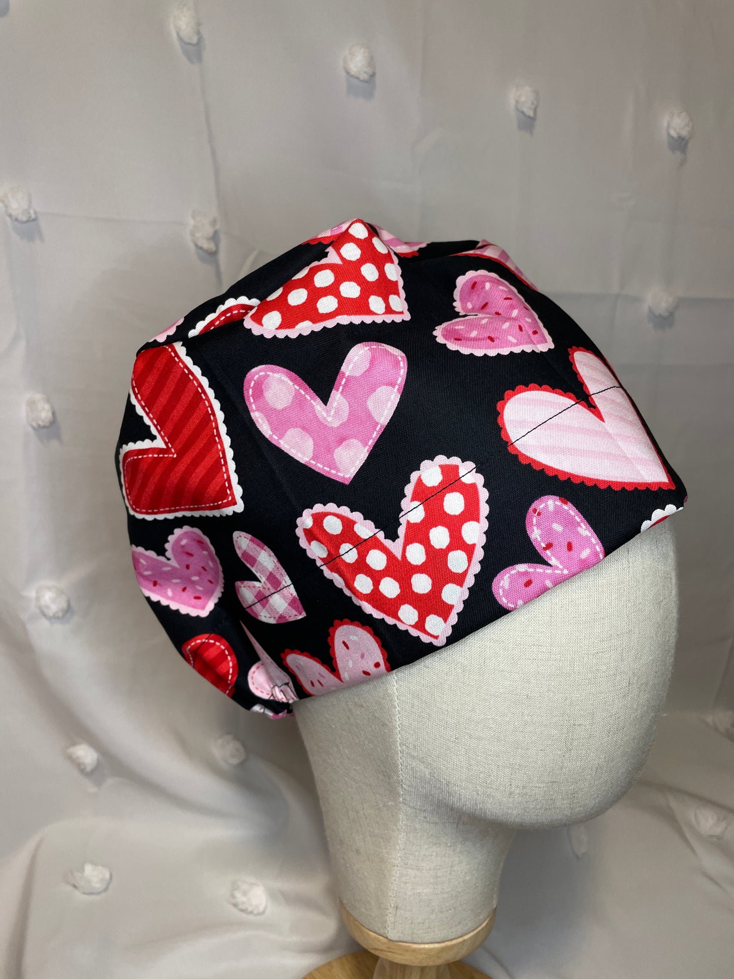 Large Hearts on Black Scrub Cap - Multiple Styles*