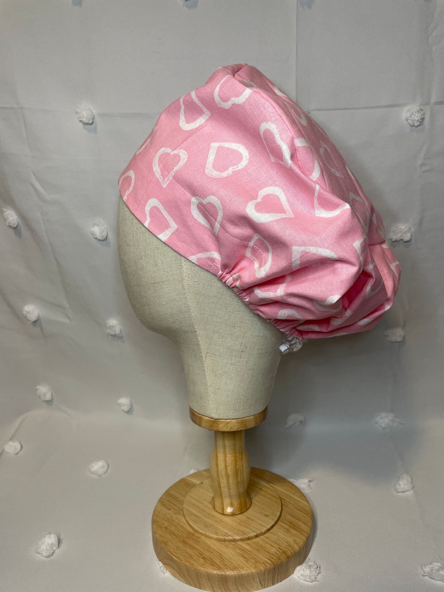 White Hearts on Pink Scrub Cap - Multiple Styles