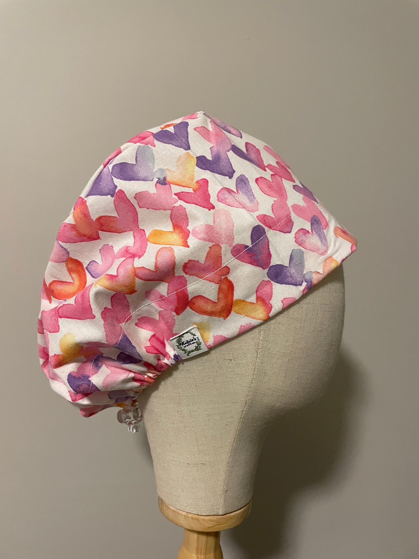 Water Color Hearts Scrub Cap - Satin Lining Available - Multiple Styles
