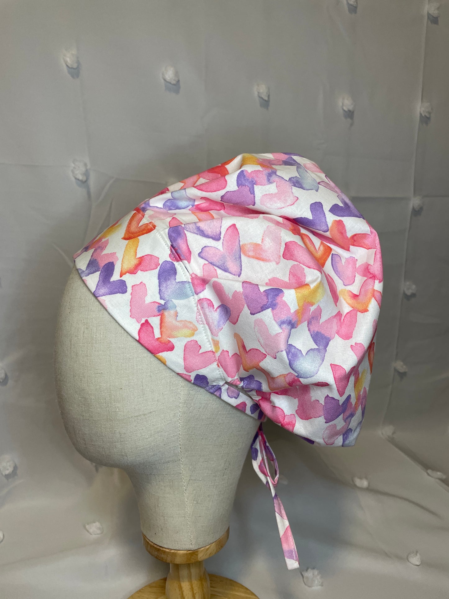 Water Color Hearts Scrub Cap - Satin Lining Available - Multiple Styles