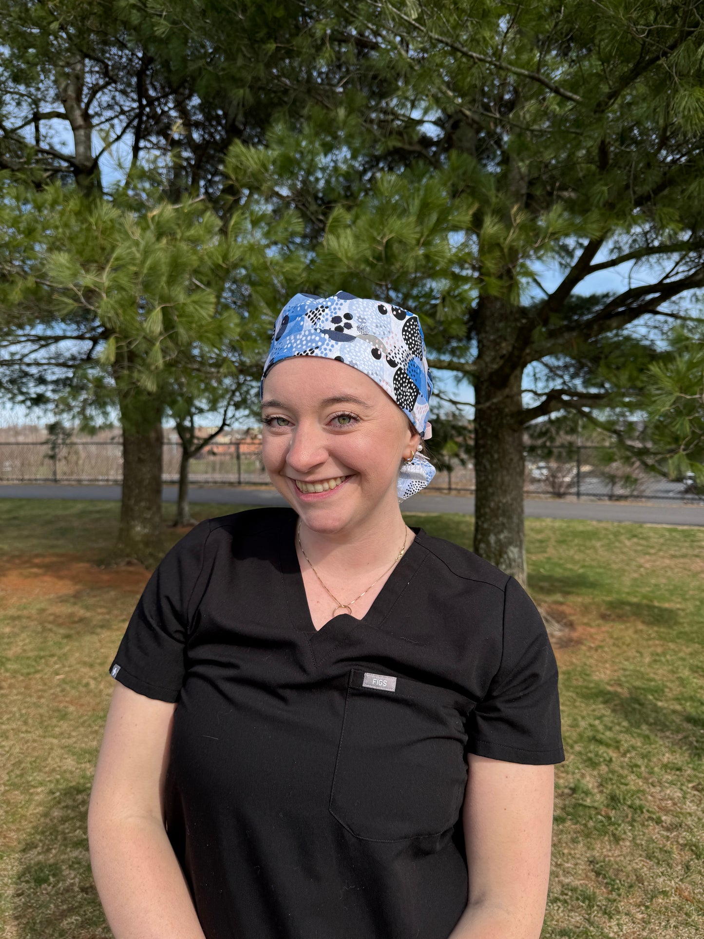Multicolored Blue Dots Scrub Cap - Multiple Style